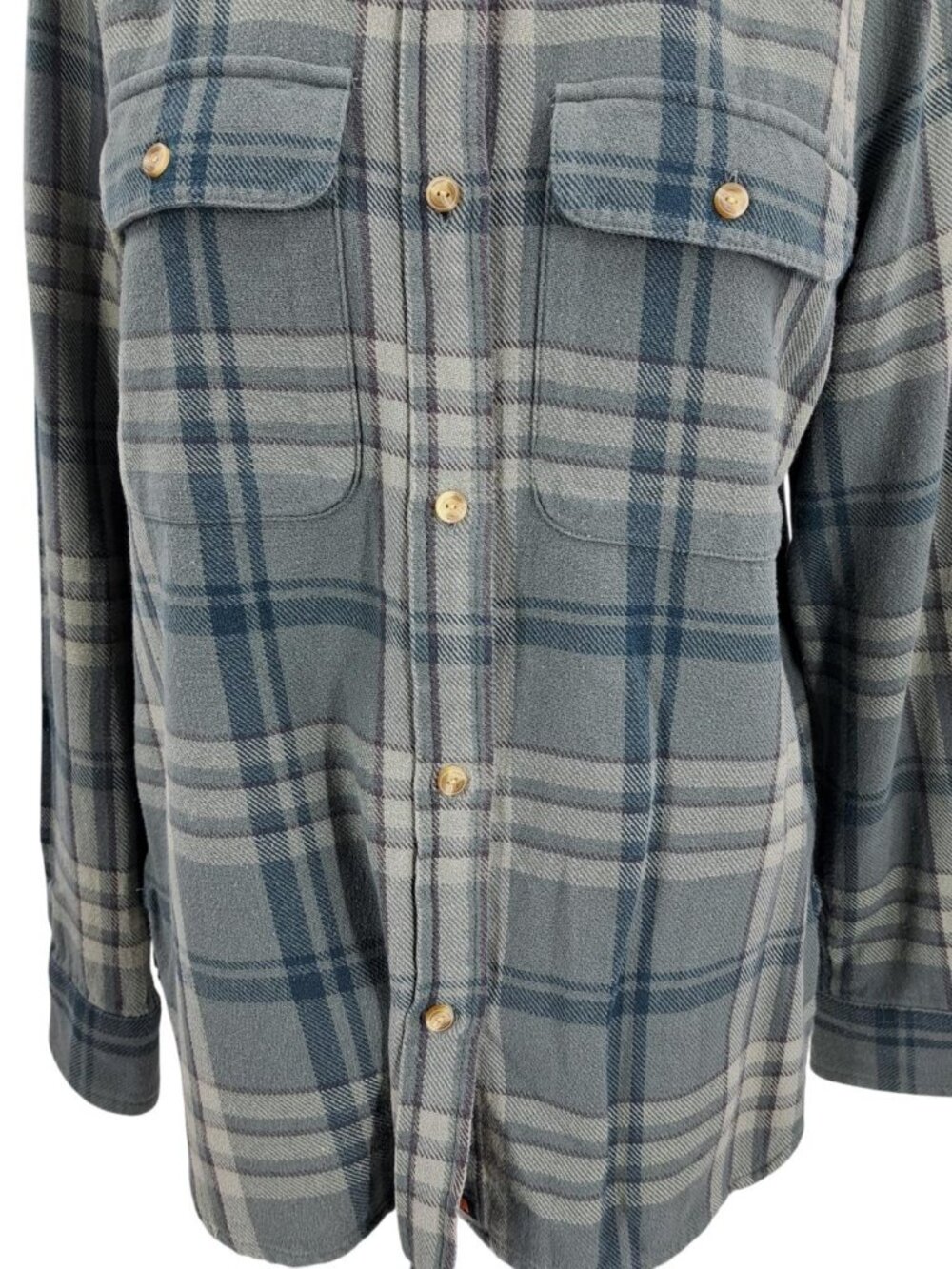 The Normal Brand Womens Plain Flannel Button Up Shirt Size XS Green Blue Pockets - Picture 4 of 12